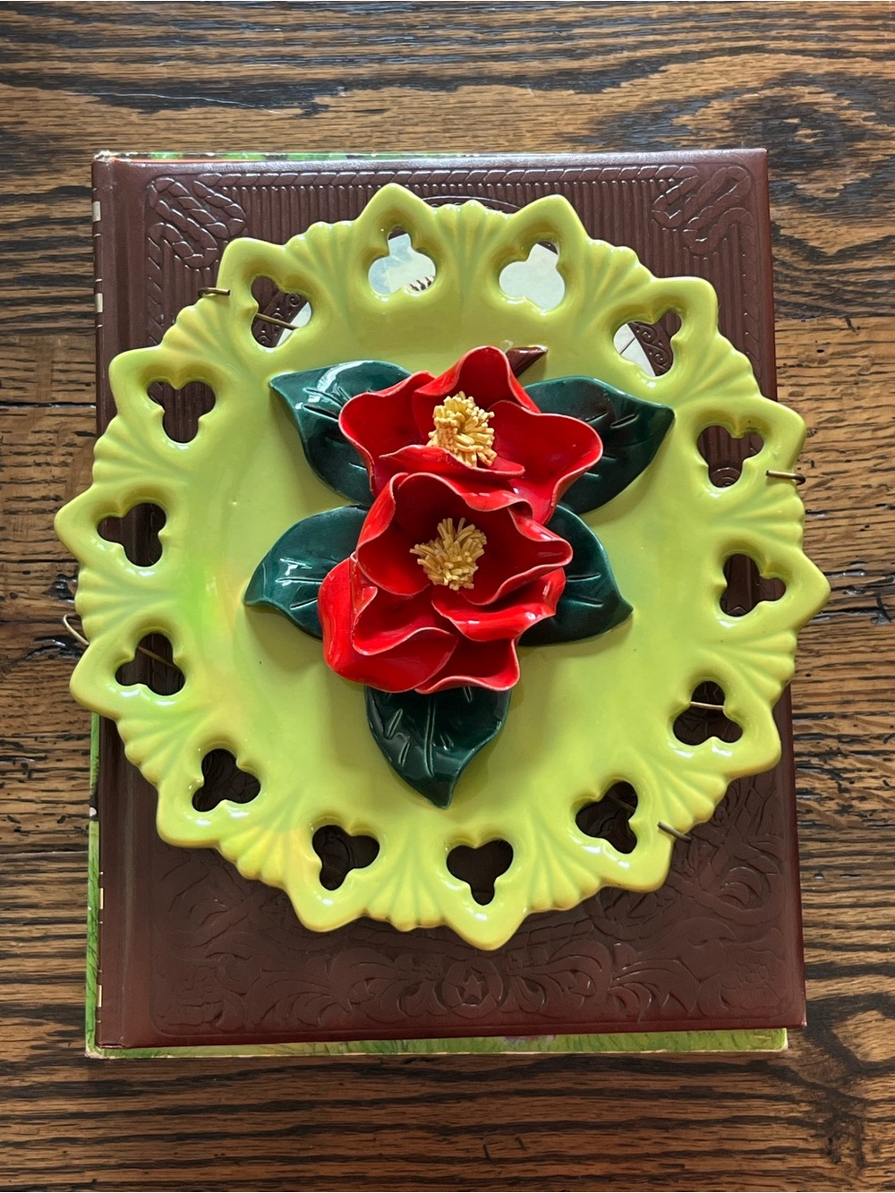 Vintage Funky Chartreuse Ceramic Lattice Decorative Plate